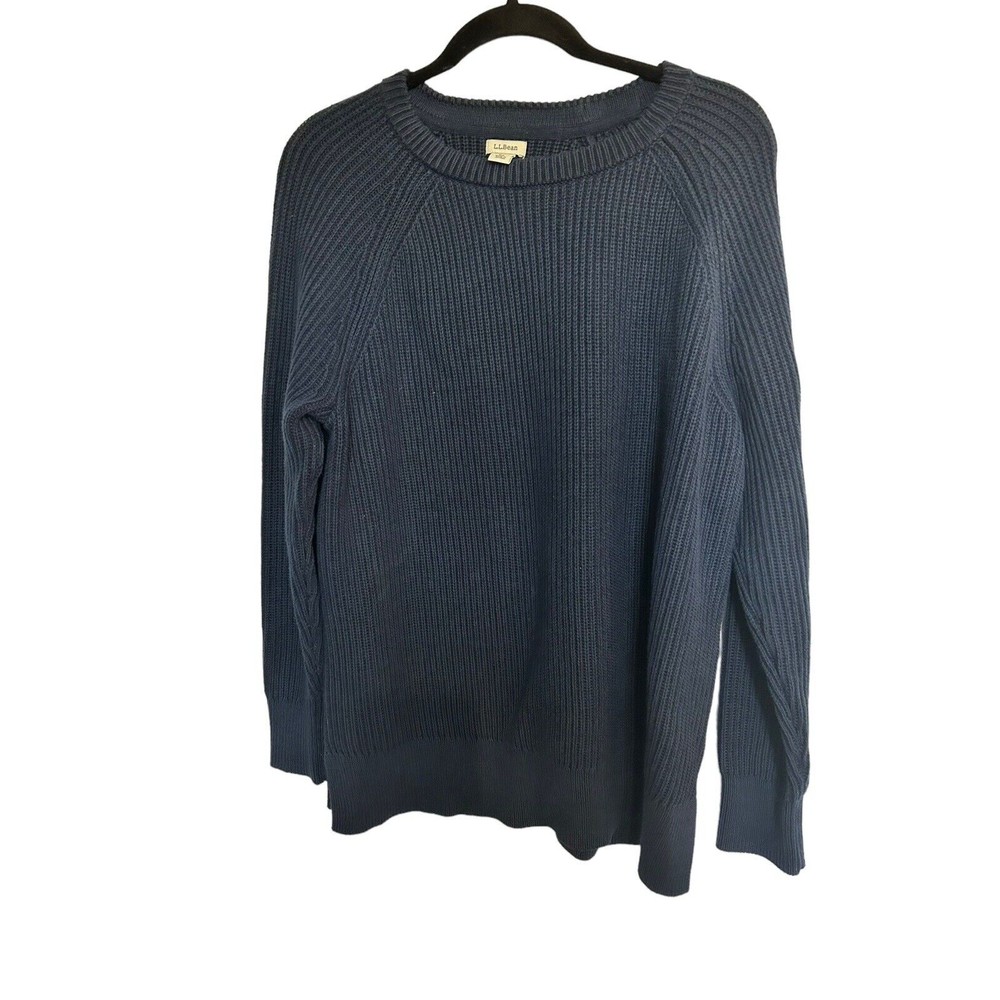 LL Bean Womens Size XL Cotton Pullover‎ Sweater Crewneck Navy Warm
